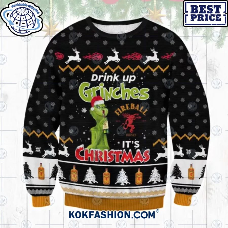 fireball drink up grinches ugly christmas sweater 1 346 Kokfashion.com