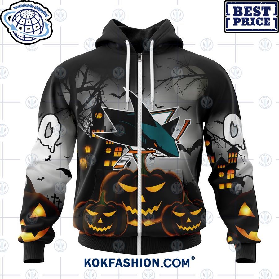 nhl san jose sharks pumpkin halloween design custom hoodie 2 647 Kokfashion.com