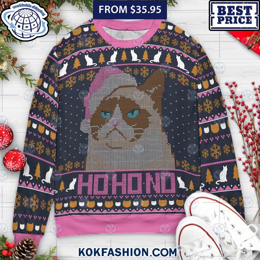 ho ho no grumpy cat ugly christmas sweater 1 26 Kokfashion.com