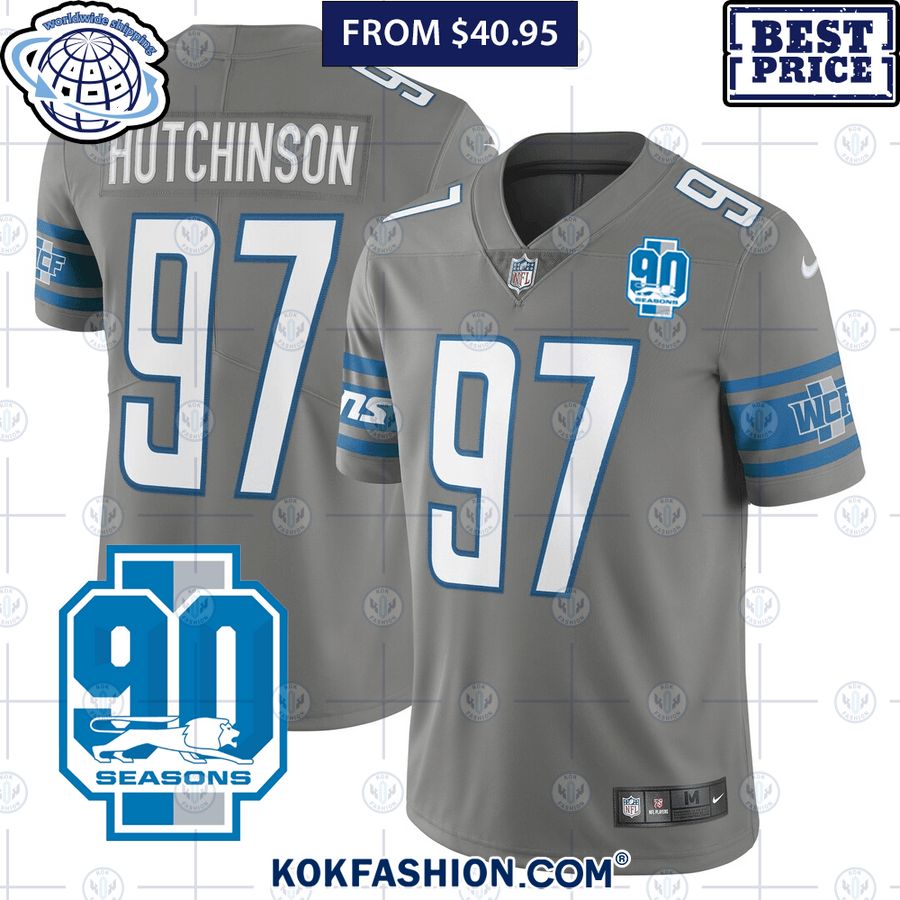 Men's Detroit Lions 90th Year Custom Football Jersey - Kokfashion