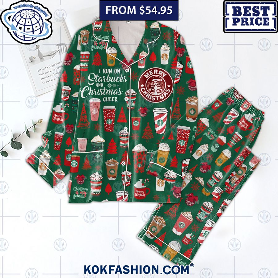 i run on starbucks and christmas cheer pajamas set 3 899 Kokfashion.com