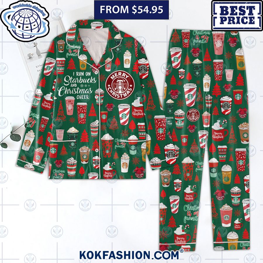 i run on starbucks and christmas cheer pajamas set 4 142 Kokfashion.com