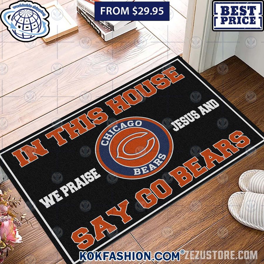 In This House We Praise Jesus and Say Go Chicago Bears Doormat Super sober