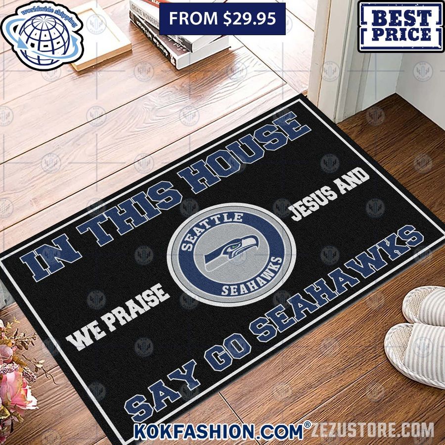 In This House We Praise Jesus and Say Go Seattle Seahawks Doormat Long time