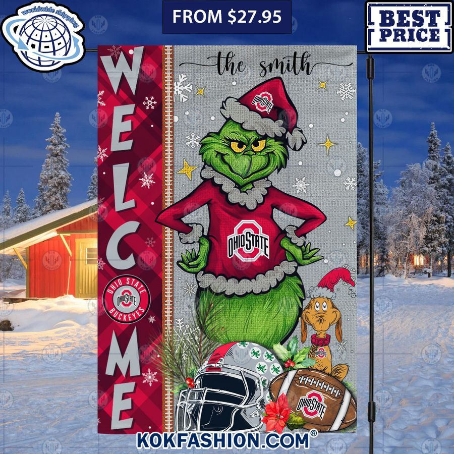 Ohio State Buckeyes Grinch Christmas Welcome CUSTOM Flag Unique and sober