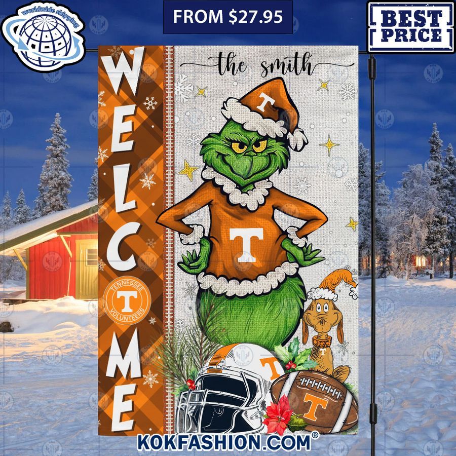 Tennessee Volunteers Grinch Christmas Welcome CUSTOM Flag Out of the world