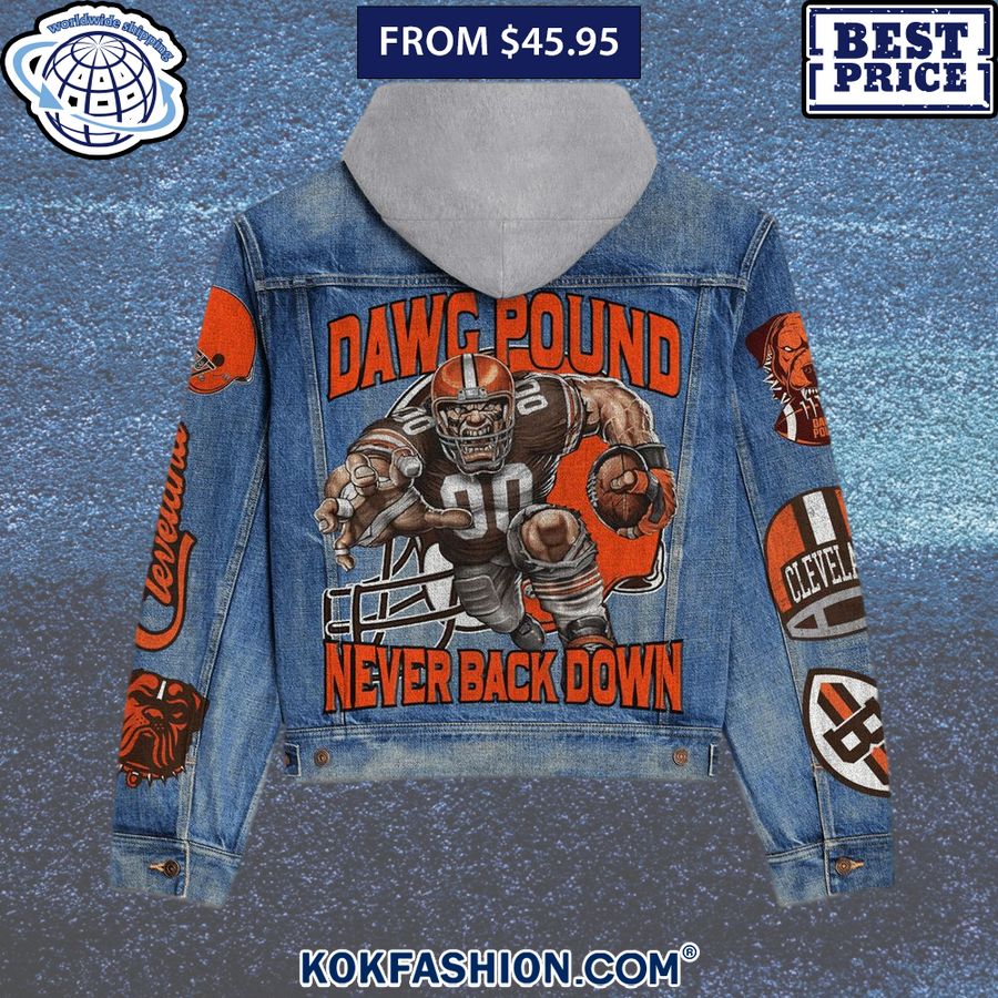 Cleveland Browns Dawg Pound Never Back Down Hooded Denim Jacket Beauty queen